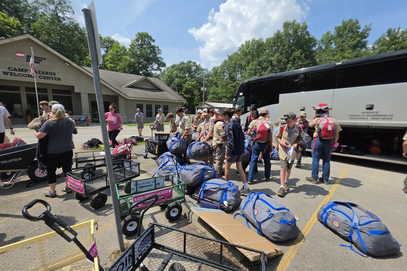 Troop camping gear packed for departure