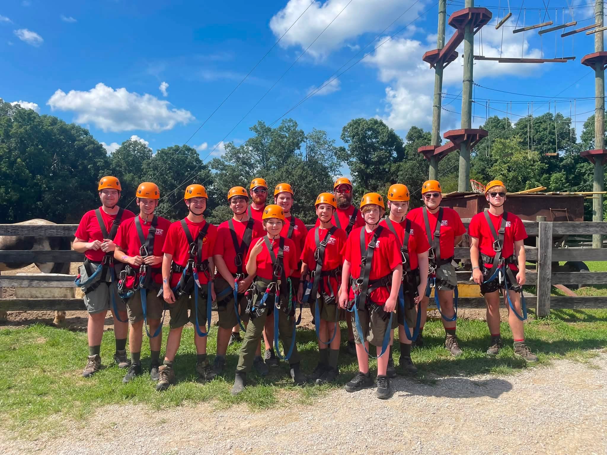 Troop 826 Scouts prepared for a high-ropes adventure