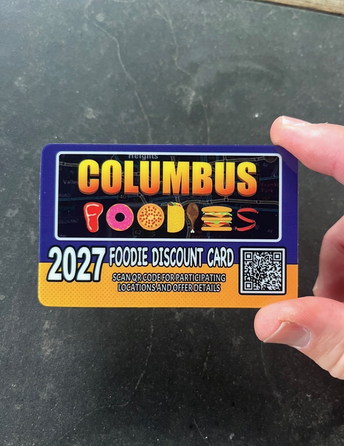 The physical 2027 Columbus Foodies discount card