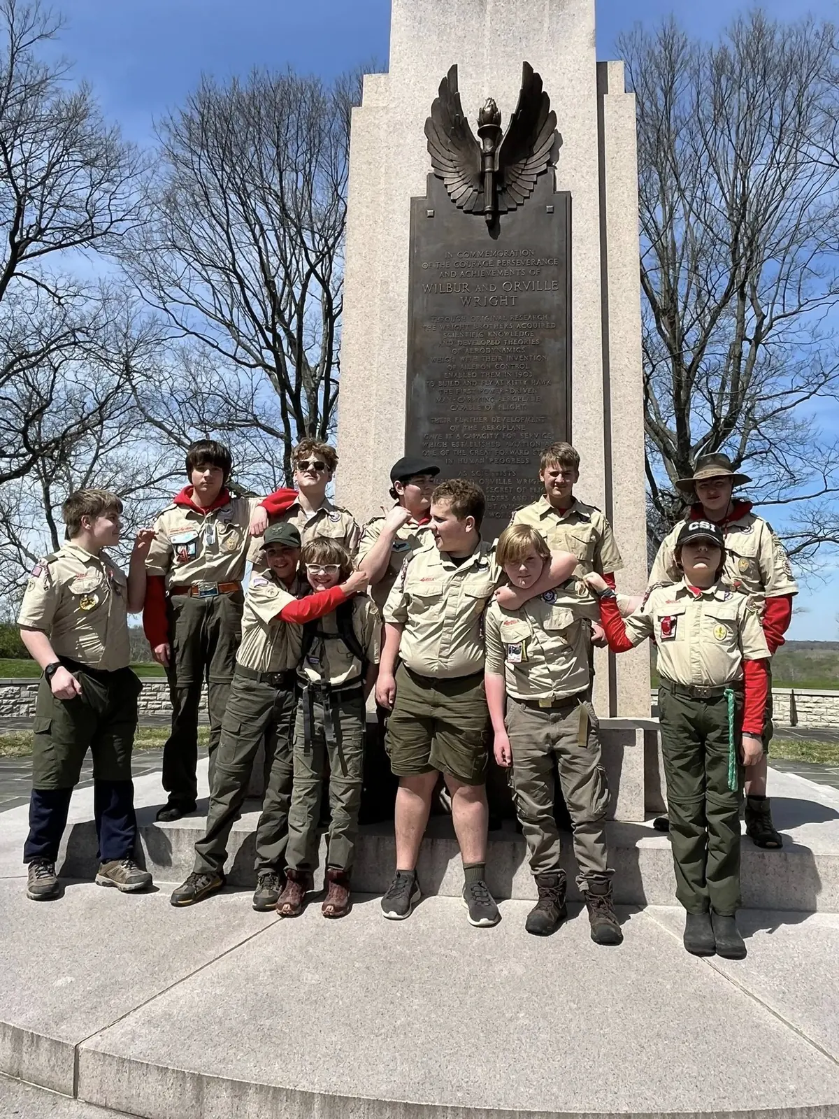 Troop 826 Scouts at the Wright Brothers memorial
