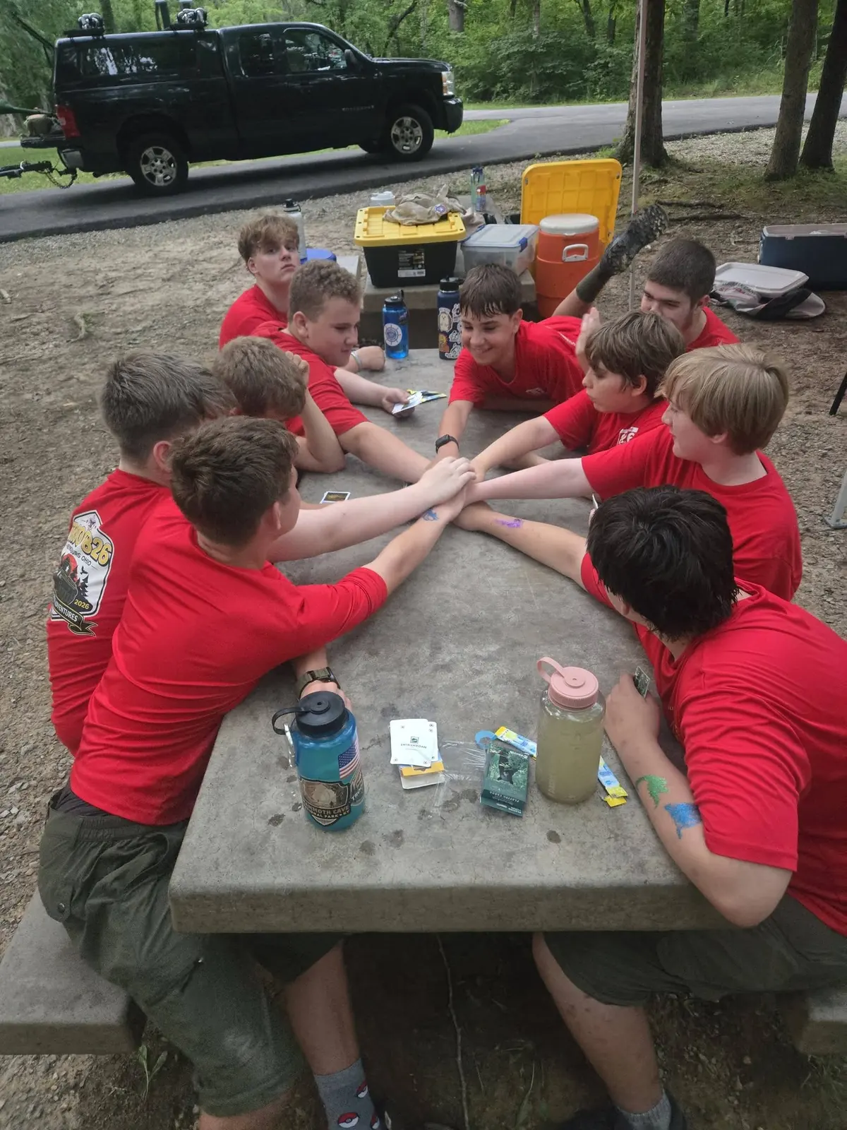 Troop 826 Scouts together at camp